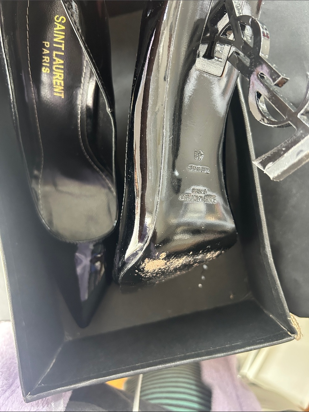 Saint Laurent Black Patent Logo Heel Pumps - Picture 2 of 2